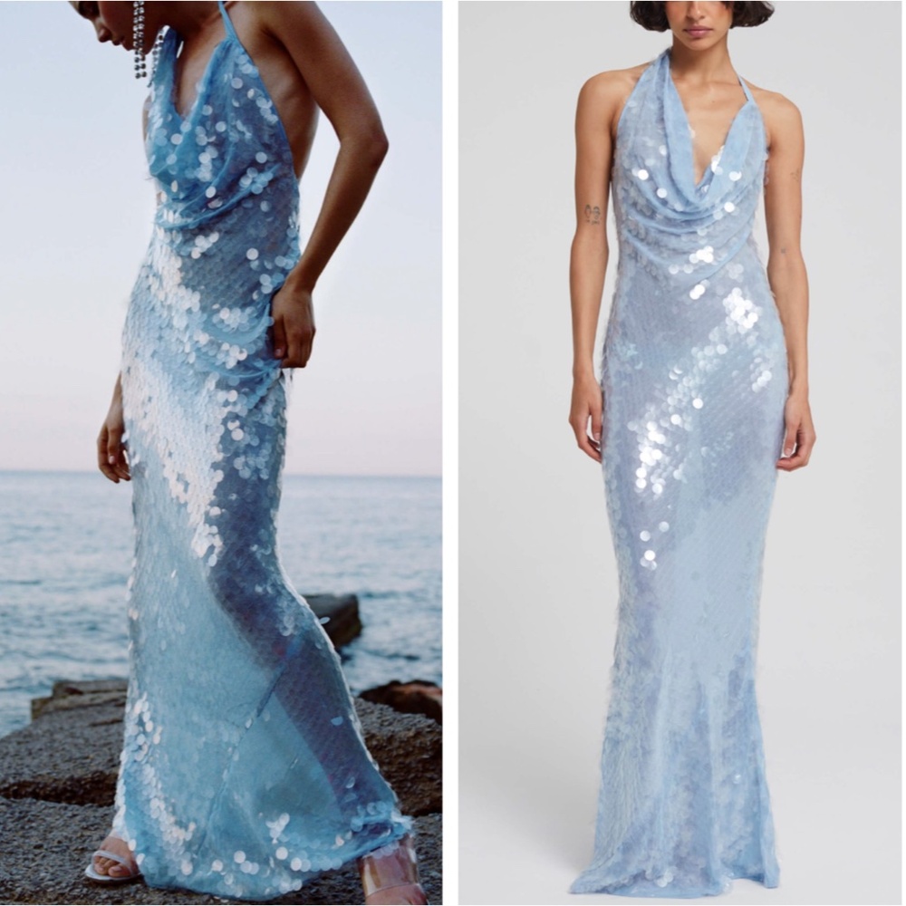 Rat & Boa Anais Maxi Dress Gown Sequins Light Blue Cocktail Vacation Medium
